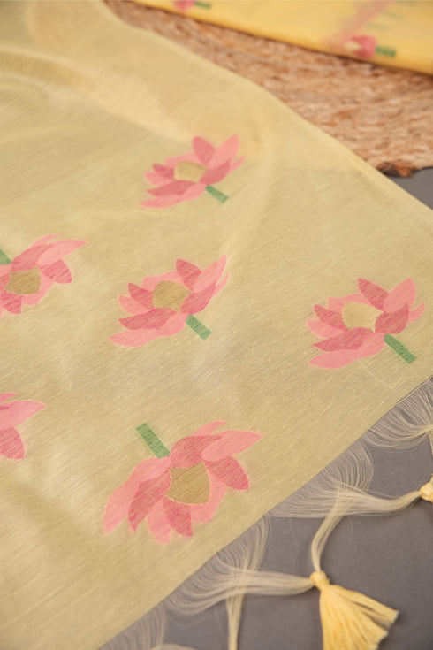 A Freakin Lotus Yellow Jamdani Muga Silk Unstitched Suit Set